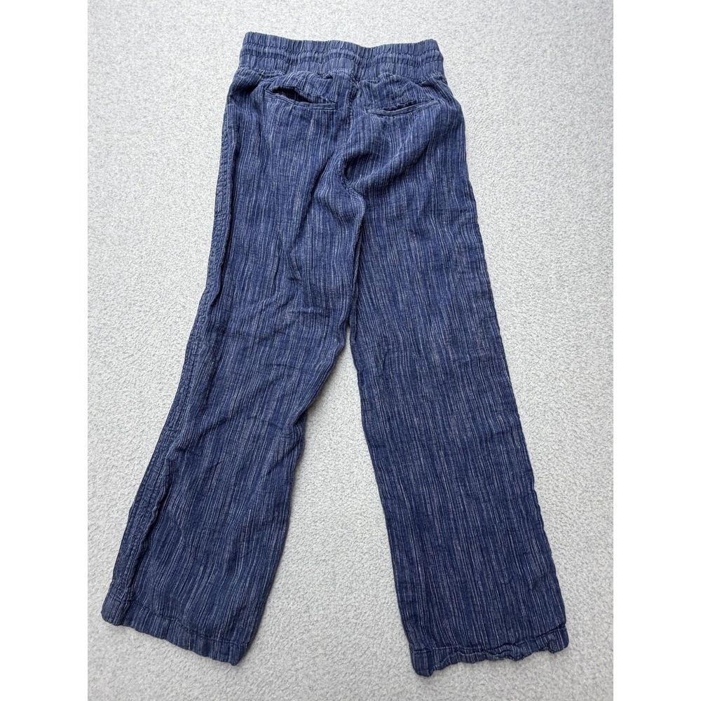 Athleta Cabo Linen Wide Leg Pants Womens 4P Blue Stripe Drawstring Zip Pockets - Picture 8 of 9